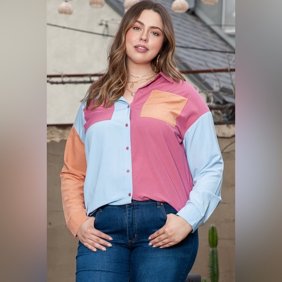Plus Size Color Block Shirt - Picture 1 of 3